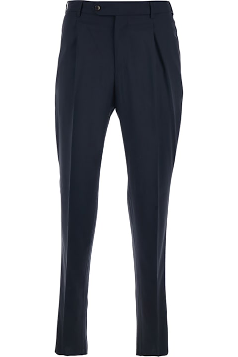 PT Torino for Kids PT Torino Blue Slim Fit Trousers With Belt Loops And Front Pleats In Wool Man