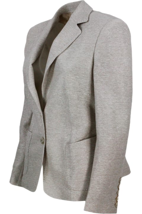 Barba Napoli Coats & Jackets for Women Barba Napoli Single-breasted Two-button Jacket Made Of Linen And Cotton And Embellished With Bright Lurex Threads