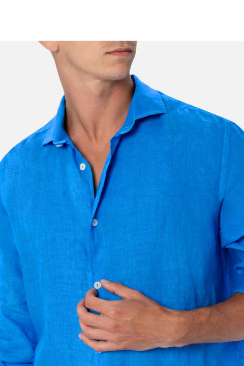 Homeware MC2 Saint Barth Man Watercolor Bluette Linen Shirt Pamplona