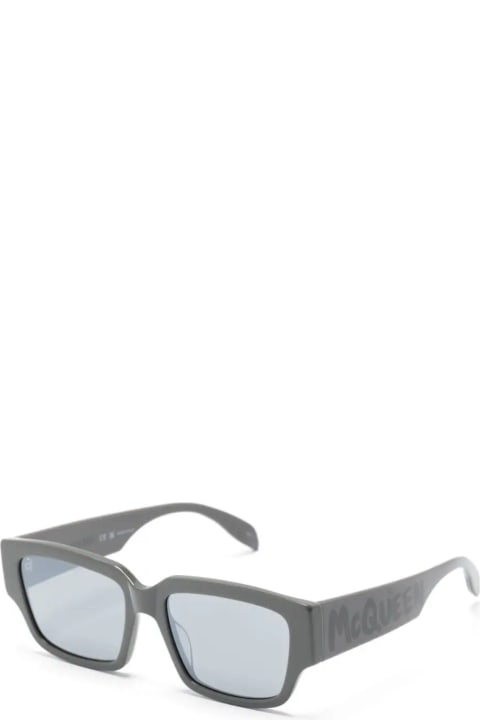 Alexander McQueen Accessories for Men Alexander McQueen Grey Graffiti Rectangle Sunglasses