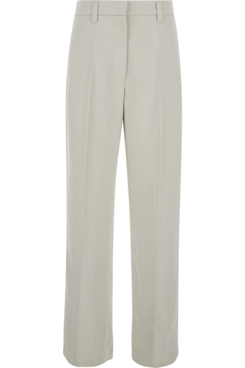 Brunello Cucinelli Clothing for Women Brunello Cucinelli White Monili Embellished Trousers In Linen Blend Woman