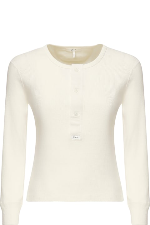 Chloé سترات لـ السيدات Chloé Cotton Ribbed Sweater