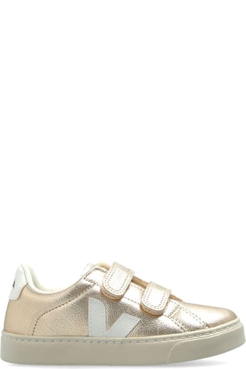 Veja for Kids Veja Metallic Low Top Sneakers With Logo Detail On The Side And Contrasting Heel With Logo Lettering In Leather Girl