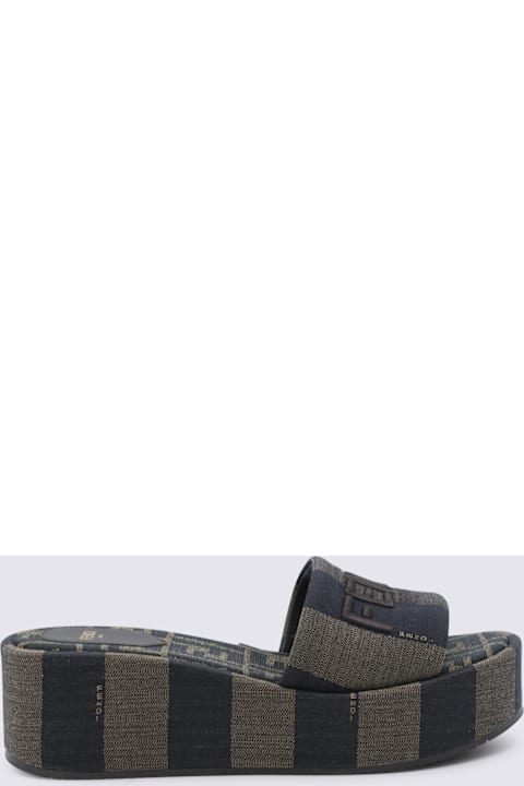 Fendi Black And Dark Grey Flats