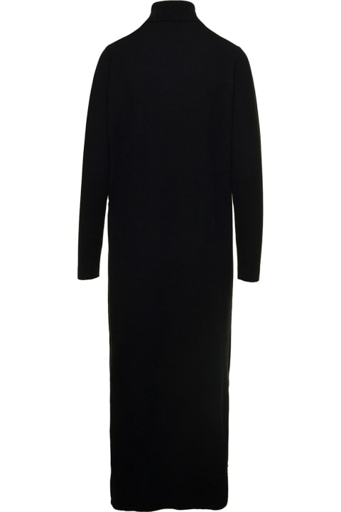 Black High-neck Maxi Dress In Wool And Cashmere Woman Allude