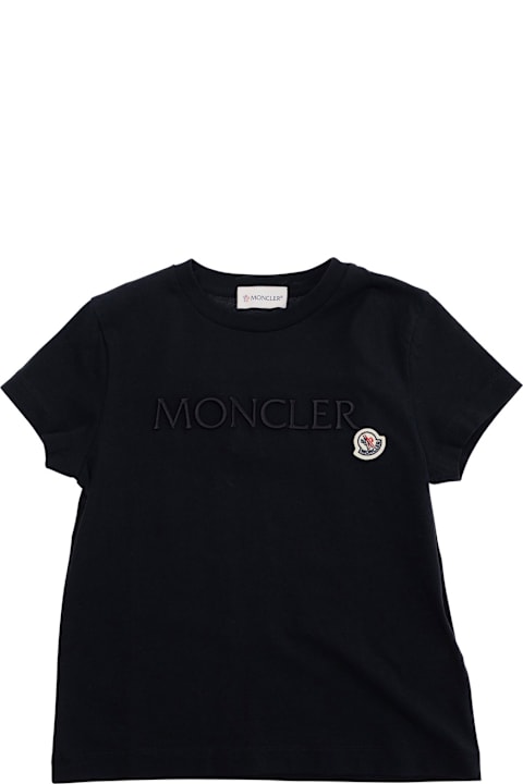 Homeware Moncler Black Crewneck T-shirt With Logo Lettering Embroidery On The Front And Logo Patch On The Front In Cotton Girl