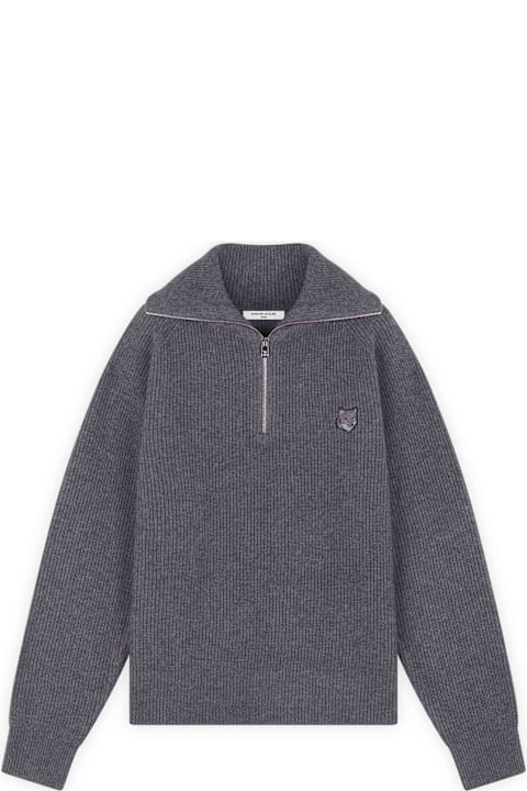 أدوات منزلية Maison Kitsuné Bold Fox Head Patch Half Zip Ribbed Jumper