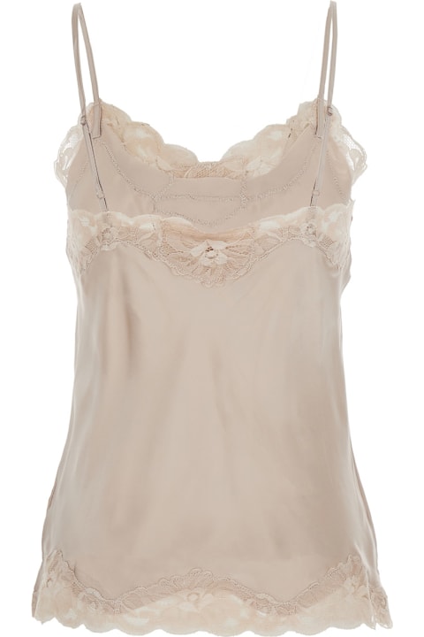 Gold Hawk Clothing for Women Gold Hawk Beige Sleeveless Top With Adjustable Spaghetti Straps And Floral Emellishment In Silk Woman