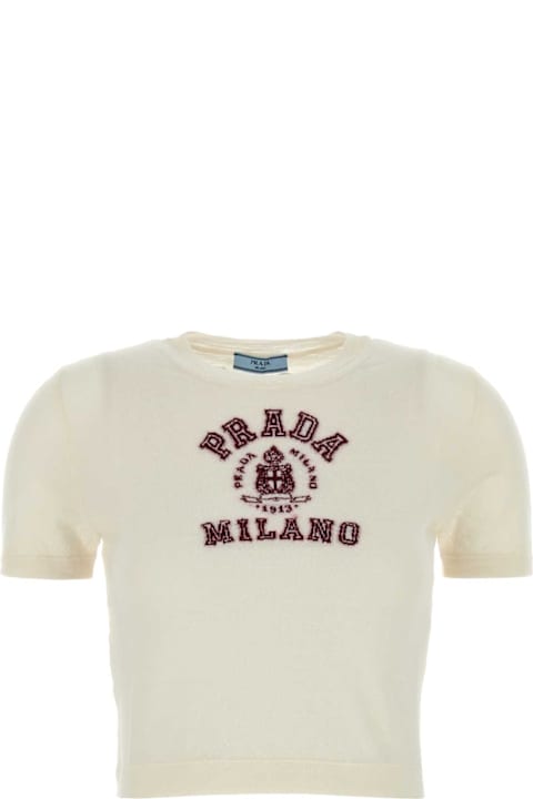 Prada ملابس علوية لـ السيدات Prada Ivory Cashmere Sweater