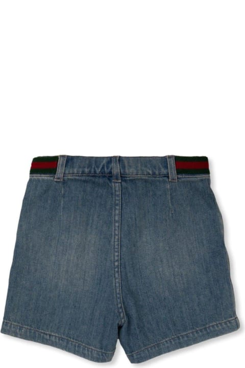 Gucci for Kids Gucci Web Detailed Mid-rise Denim Shorts