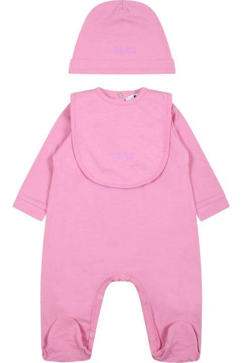 ベビーガールズ MSGMのボディスーツ＆セットアップ MSGM Pink Set For Baby Girl With Violet Logo