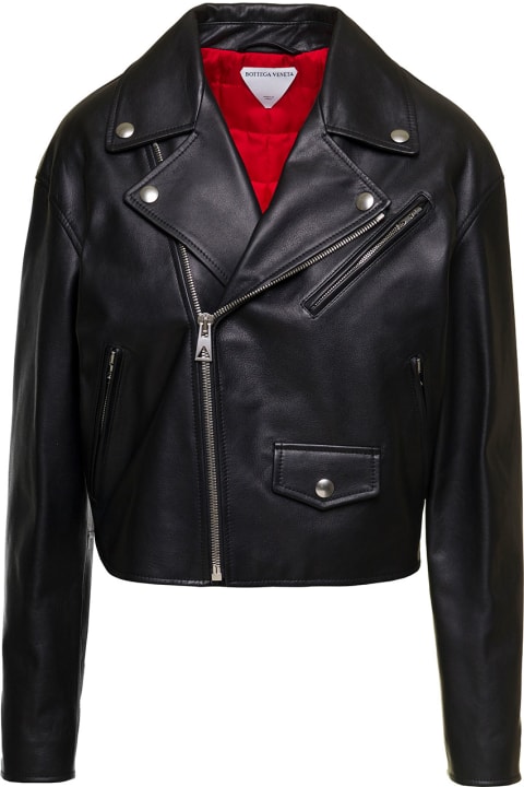 Black Biker Jacket With Wide Notched Revers In Smooth Leather Woman