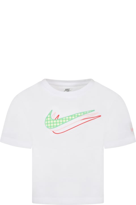 Nike for Kids Nike White T-shirt For Girl With Iconic Swoosh