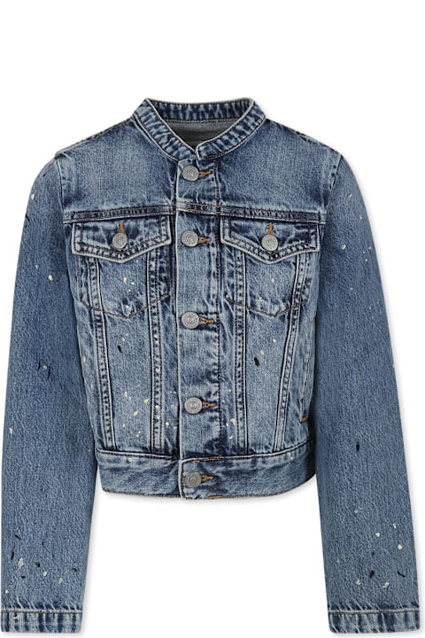 MM6 Maison Margiela Coats & Jackets for Girls MM6 Maison Margiela Light Blue Jacket For Girl With Paint Splashes