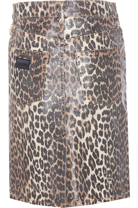 Ganni Skirts for Women Ganni Foil Print Denim Leopard Skirt