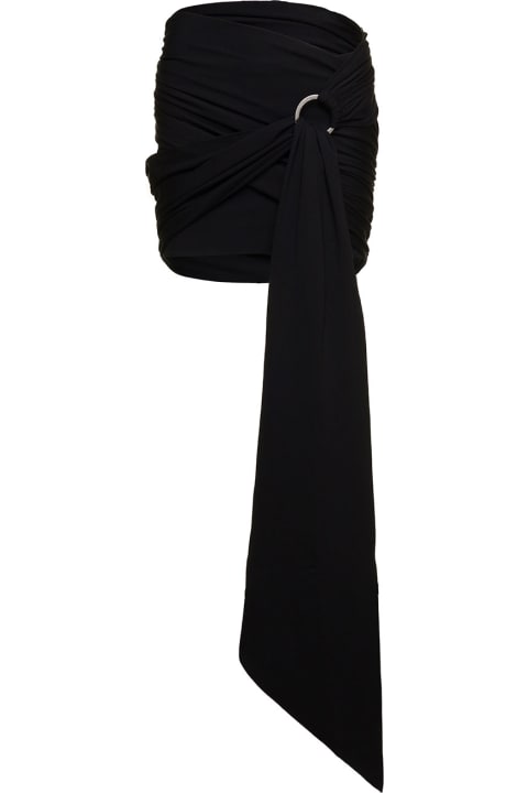 'fran' Black Draped Miniskirt With Long Sash In Techno Jersey Woman The Attico