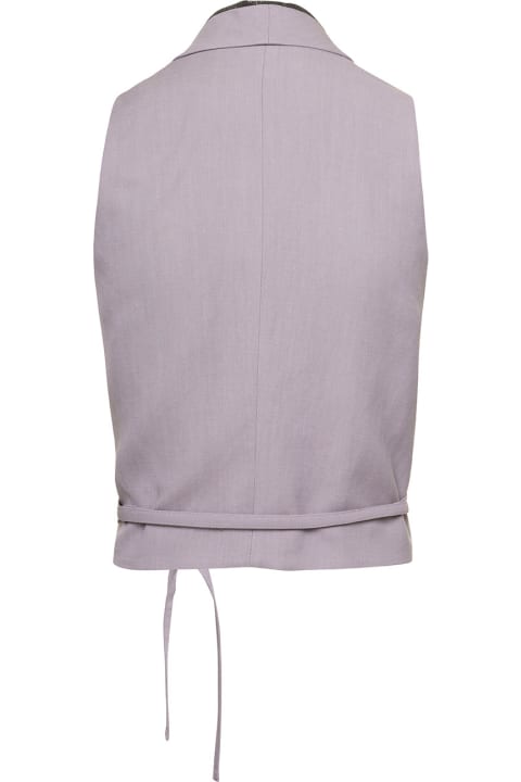 Lilac Cropped Gilet Jacket In Silk And Linen Blend  Woman