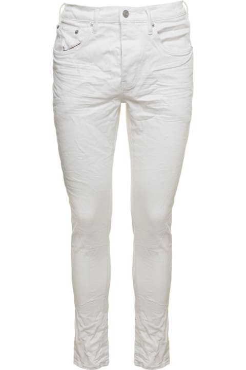 Homeware Purple Brand White Skinny Jeans With Tonal Logo Patch And Crinkled Effect In Stretch Cotton Denim Man