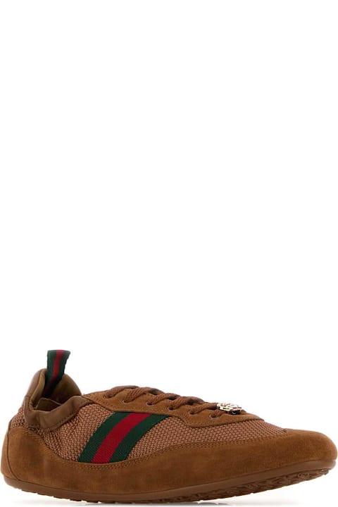Gucci Caramel Fabric And Suede Gucci Shift Sneakers