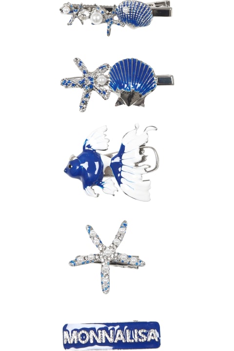 ガールズ Monnalisaのアクセサリー＆ギフト Monnalisa Blue Set For Girl With Pearls And Rhinestones