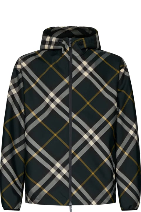Burberry for Men Burberry Logo Embroidered Check-pattern Zipped Hooded Jacket