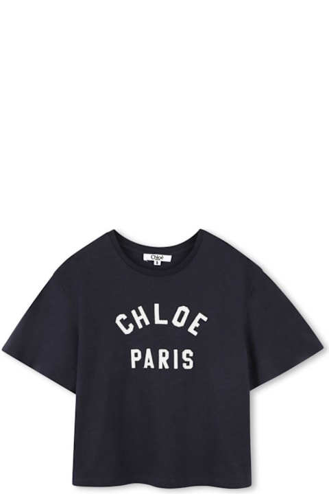 Fashion for Girls Chloé Blue T-shirt With Lettering Logo On The Front In Cotton Girl