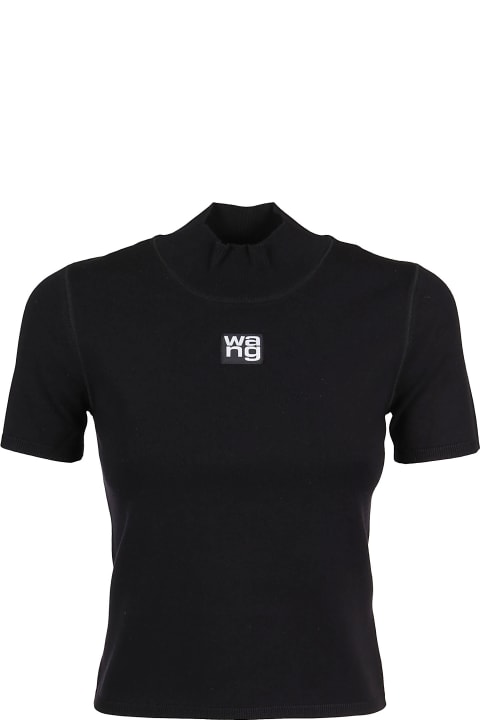 Fashion for Men T by Alexander Wang Logo Patch Foundation Bodycon Short Sleeve Mock Neck Top