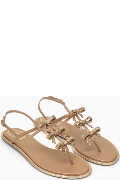 Fashion for Women René Caovilla Golden Leather Sandal With Bows
