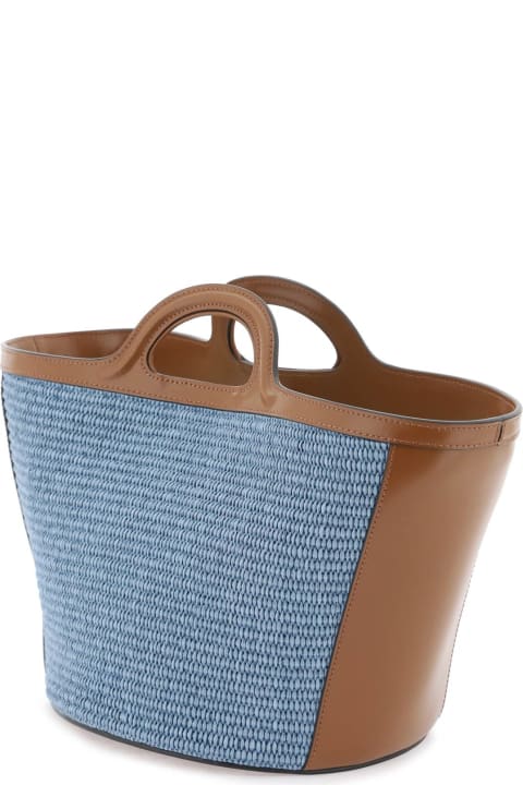 Marni Bags for Women Marni Small Tropicalia Summer Bag In Brown Leather And Light Blue Raffia