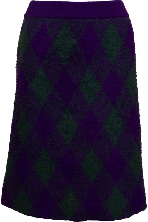 Burberry Sale for Women Burberry Midi Purple Skirt With Argyle Print In Wool Woman