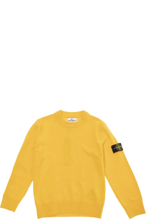 Sale for Kids Stone Island Junior Yellow Sweater With Logo Patch In Wool And Viscose Blend Boy