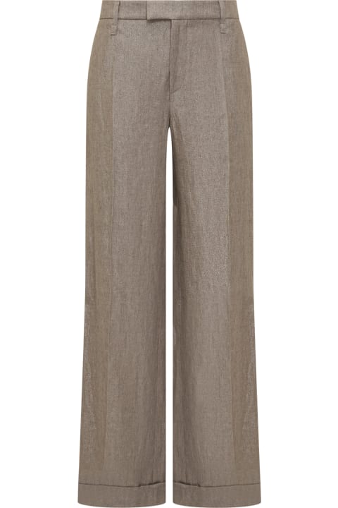 Brunello Cucinelli Clothing for Women Brunello Cucinelli Loose Flared Trousers In Sparkling Twill Linen With Monile