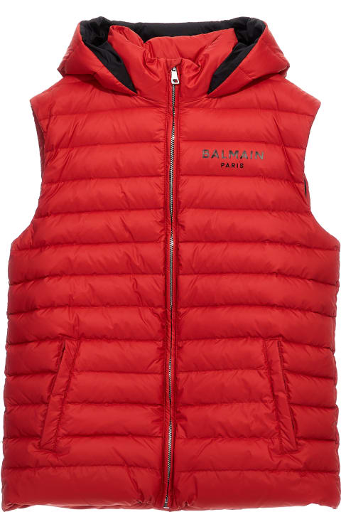 Balmain for Girls Balmain Long Logo Print Down Jacket