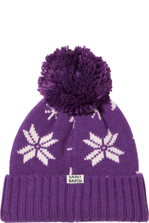 Homeware MC2 Saint Barth Woman Purple Beanie With Norwegian Pattern