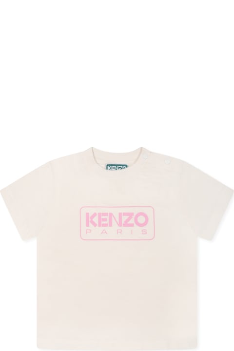 Kenzo Kids Topwear for Baby Girls Kenzo Kids Ivory T-shirt For Baby Girl With Logo