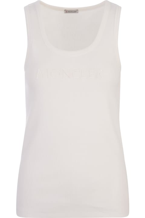 Clothing for Women Moncler White Ribbed Top With Logo In Tone