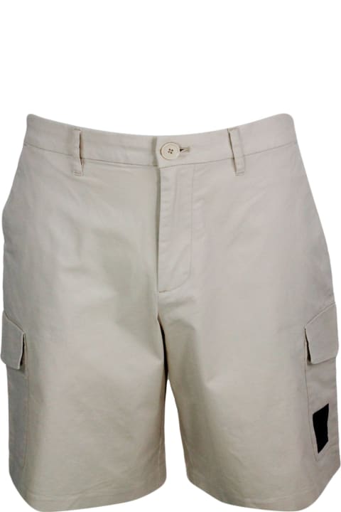 Armani Collezioni Men Armani Collezioni Stretch Cotton Bermuda Shorts, Cargo Model With Large Pockets On The Leg And Zip And Button Closure