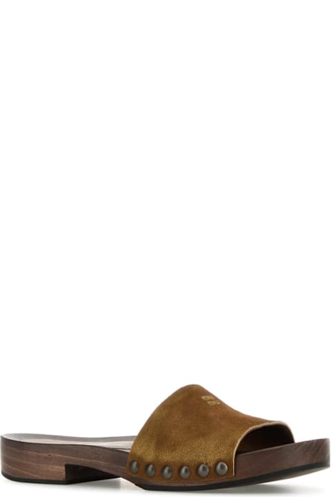Flat Shoes for Women Miu Miu Camel Suede Clogs