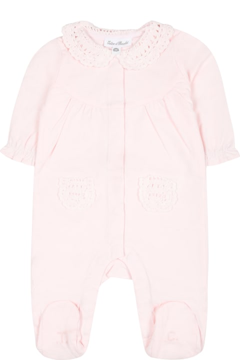 ベビーボーイズ Tartine et Chocolatのボディスーツ＆セットアップ Tartine et Chocolat Pink Babygrown For Baby Girl With Macramé Lace