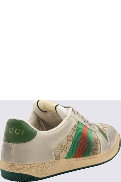 Homeware Gucci Beige, Green, Orange Canvas And Leather Screener Sneakers