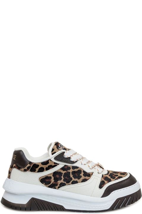 Versace Shoes for Women Versace Odissea Leopard-printed Lace-up Sneakers