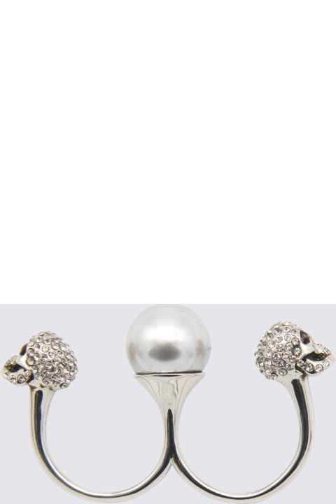 Alexander McQueen Jewelry for Women Alexander McQueen Pearl And Brass Skull Double Ring