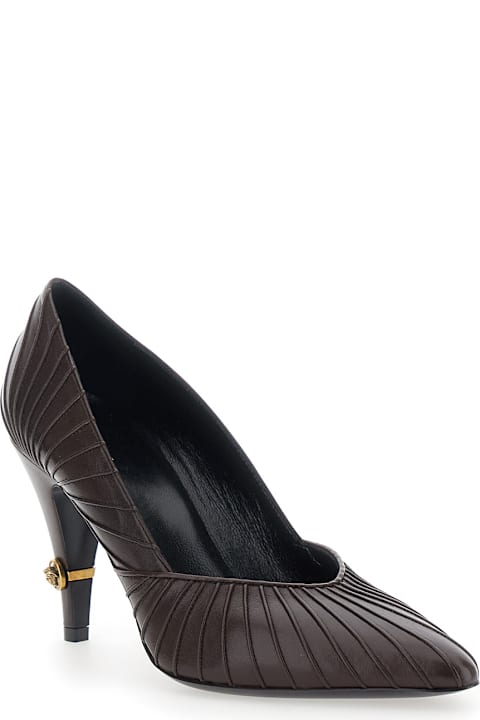 Versace Gianni Pump Leather Brown Leather Pumps For Women
