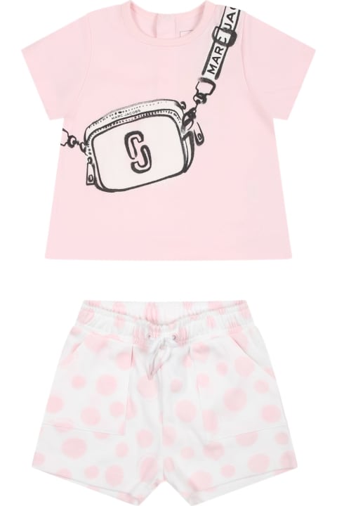 Little Marc Jacobs Bottoms for Baby Girls Little Marc Jacobs Pink Suit For Baby Girl With Print And Logo