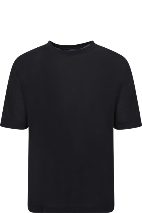 Lardini for Men Lardini Linen And Cotton Blend Black T-shirt