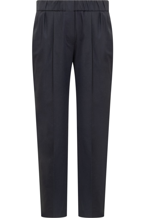 Brunello Cucinelli Clothing for Women Brunello Cucinelli Stretch Cotton Trousers With Elastic Waistband And Small Pleats On The Front
