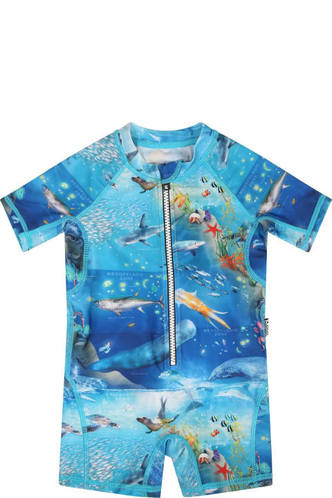 Topwear for Baby Boys Molo Light Blue Swimsuit For Baby Boy With Marine Animals
