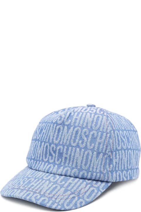 ベビーガールズ アクセサリー＆ギフト Moschino Blue Denim Baseball Hat With All-over Logo