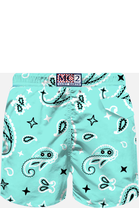 Homeware MC2 Saint Barth Man Light Fabric Swim Shorts With Water Green Paisley Print
