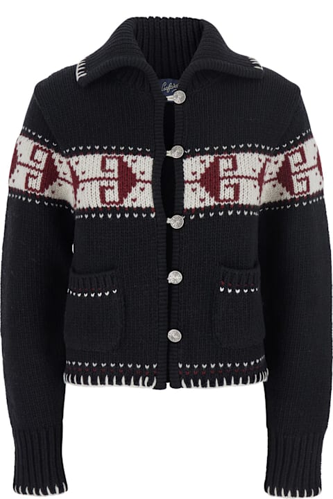 The Seafarer for Men The Seafarer Black Sweater With Spread Collar And Fair Isle Motif In Wool Blend Woman